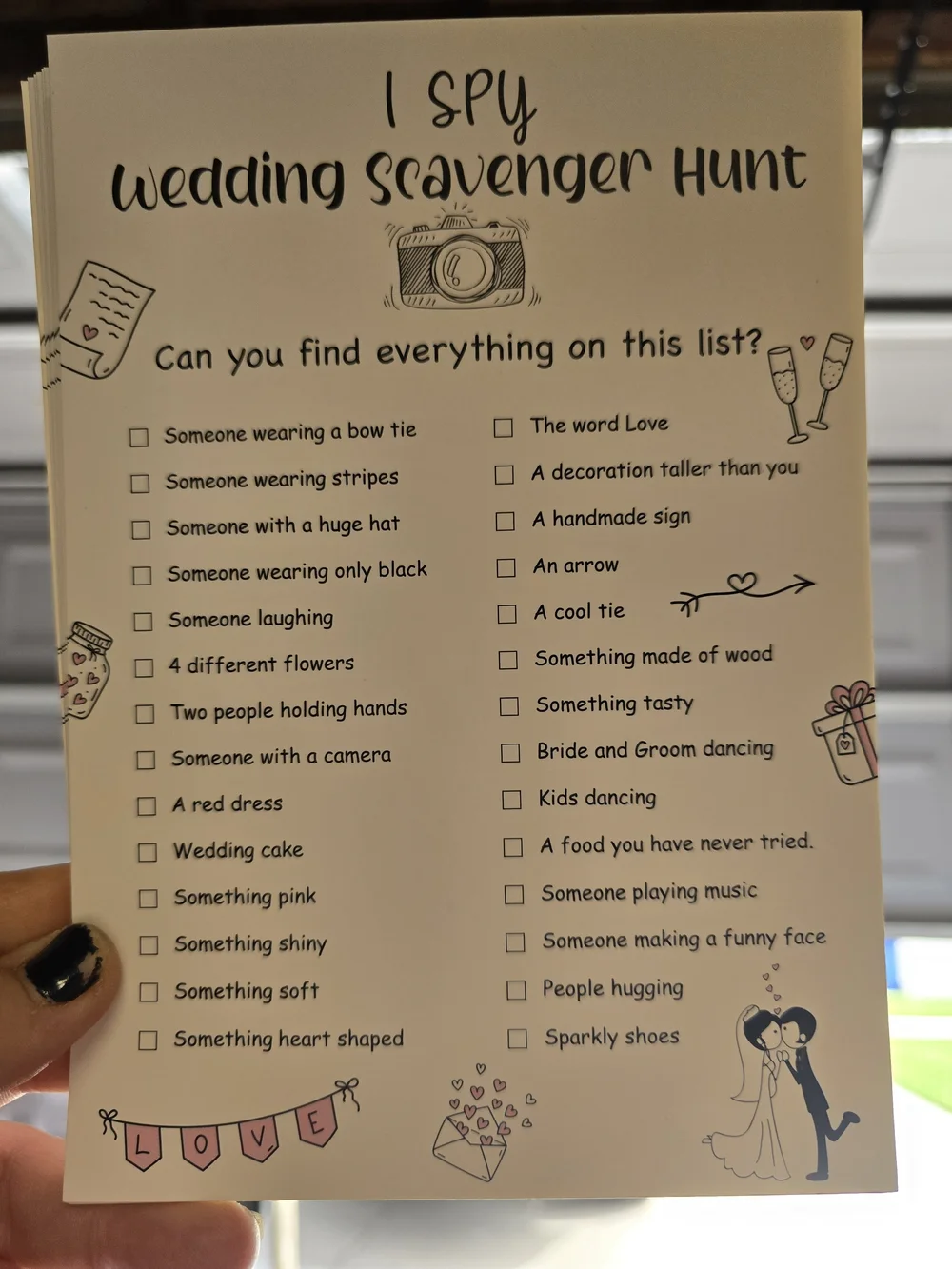 I Spy Wedding Guest Scavanger Hunt Activity Cards
